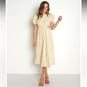 En Saison Gingham Floral Embroidery Kanika‎ Midi Dress Puff Sleeve M